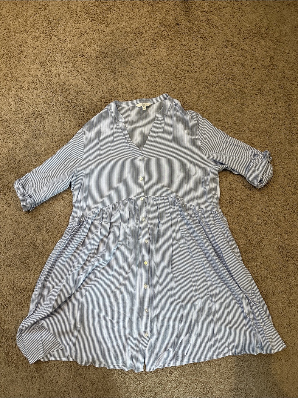 Ripe Maternity Striped Button-Front Dress - Light Blue & White XL